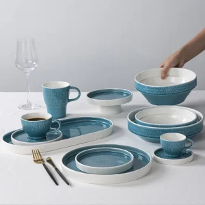PITO HORECA Customizable Blue Porcelain Ceramic Restaurant Tableware Sets of Dished Dinnerware for Use