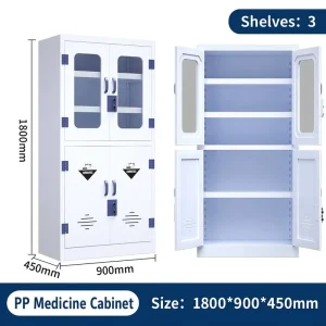 PP Medicine Cabinet Laboratory Chemical Storage Cabinet Acid Base Safety Cabinet with Visual Window and 3 Shelves