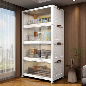 PP Plastic White Folding Multi Functional Dust Proof Storage Cabinet For Kitchen Living Room Shoes & Stationery