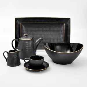 P&T Dinnerware Sets Porcelain Black Restaurant Plate Dishes Plates Sets Dinnerware with Pattern Design Modern Dinnerware Sets