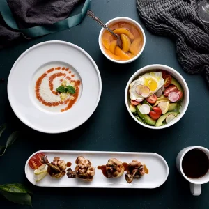 P&T Luxury Ceramic Tableware Dinner Plates Premium Hotel Ceramic Tableware Porcelain Modern Plates Sets Dinnerware Plates