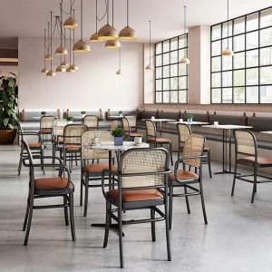 PU Commercial Restaurant Furniture Set for Hotel Cafe Bar Milk Tea Shop Modern Iron Frame Marble Table High Elastic Foam Chair