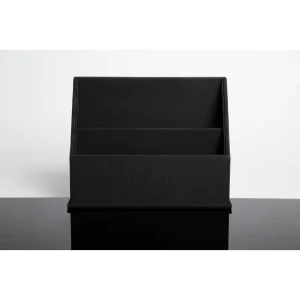 PU Leather Magazine Rack 2 Tier Desktop Document Holder for Hotel & Office Black Organizer
