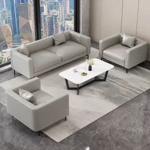 PU Leather Office Sofa and Coffee Table Set for Hotel Business Reception Two Seat Modern Simple Design Metal