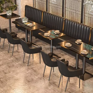 PU Leather Restaurant Dining Chair Modern Wooden Cafe Chair Upholstered Seat Metal Legs Hotel Commercial Furniture
