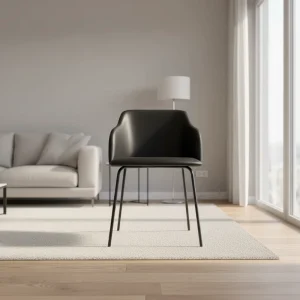 PU Upholstery Industrial Design Dining Chair with Backrest Black Metal Legs Eco Friendly Durable for Home Office Hotel Use