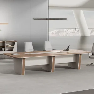 PVC Coated Curved Conference Table With Power Rail and Wire Box Painted Finish Modern Meeting Room Desk