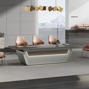 PVC Vinyl Laminated Round Edge Conference Table Glossy Painted Surface for Office Meeting Rooms