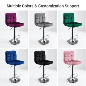 Padded Cushion Bar Stools Crush Velvet Chrome Base 360Swivel for Home Dressing Room Small Apartment Bedroom Seating