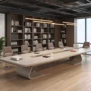 Painted MDF Wood Light Luxury Commercial Office Conference Table with Long Meeting Training Negotiation Cable Box Chair