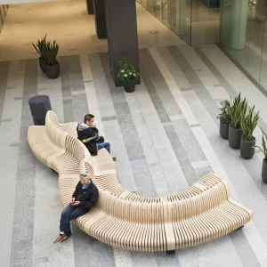 Parametric Bench Modern Bench Furniture Indoor Outdoor Solid Wood Slat Seating Multiseat Waiting Benches in Shopping Malls