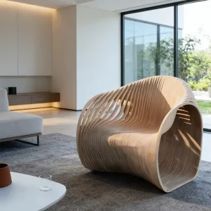 Parametric Chair Solid Wood Hotel Waiting Chair