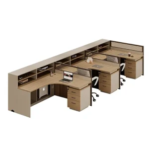 Partitioned L Shaped Office Desk Workstation Cable Box PVC Material Double Person Three Person Cubicle Employee Staff Desk Chair