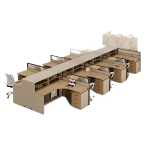 Partitioned L Shaped Office Desk Workstation Double Person Three Person Cubicle PVC Material Desk Chair Set