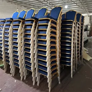 Party Chaises Stackable Wedding Banquet Chair Gold Frame Hall Hotel Chair in Blue for Events Banquet