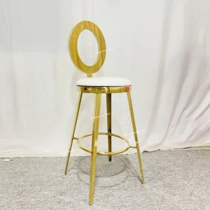 Party Events Furniture Round Back Gold Stainless Steel Bar Chair with White PU Cushion