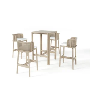 Patio Balcony Teak Wooden Bar Chair and Table Popular Woven Rope Outdoor High Bar Stools