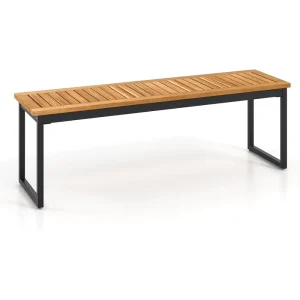 Patio Dining Bench, 2-3-Person Backless Bench with Slatted Seat and Metal Legs, Indoor Outdoor Bench for Kitchen Dining Seat