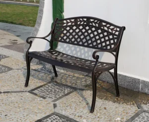 Patio Full Metal Bench with Armrest Classical European Style Casting Aluminum Seating Bench for Courtyard