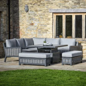 Patio Rattan Furniture Outdoor Wicker Corner Sofa With Square Height adjustable Table L shape Terrace Lounge Sofa With Benches