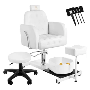 Pedicure Chairs Hydraulic Adjustable with Foot Spa Basin and Footrest Stool for Salon Barber Shop