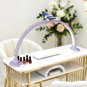 Phone Holder Nails Tech Eyelash Make up Beauty Table Light Foldable Half Moon Led Nail Table Lamp for Salon