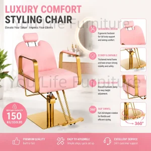 Pink Barber Chair for Salon Haircutting Furniture for Barbershop Beauty Spa Living Room School Hotel