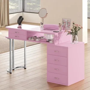 Pink Salon Manicure Furniture Spa Beauty Salon Station with Drawers Nail Desk for Nail Shop Dressing Table