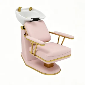Pink Sitting Style Comfortable Hair Washing Chair Semi reclining Hair Washing Bed Beauty Salon for Hair Care and Grooming