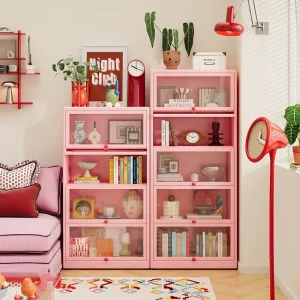 Pink Steel Bookshelf for Modern Living Room