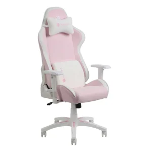 Pink White Leather Racing Gaming Chair Ergonomic with Adjustable Height Cooling Metal Nylon PU Massage Features