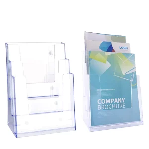 Plastic Brochure Holder Transparent Portable A4 A5 3 Tier Literature Display Wall Mount Desktop Brochure Stand