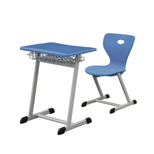 Plastic College Student Table and Chair Set Modern School Furniture Blue Color ISO9001 & ISO14001 Certified