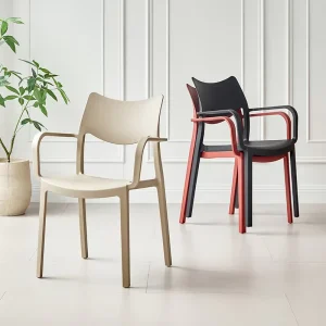 Plastic Dining Chair with Armrest Stackable Minimalist Design Home Bar Hotel Apartment Mall Dining Stool
