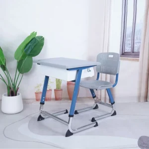 Plastic School Student Desk and Chair Set with Adjustable Height Metal Frame Cross Back Modern Design for Classroom Use