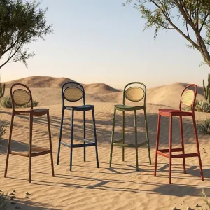 Plastic Stackable Dining Stool High Leg Rattan Woven Chair Modern Household Bar Stool