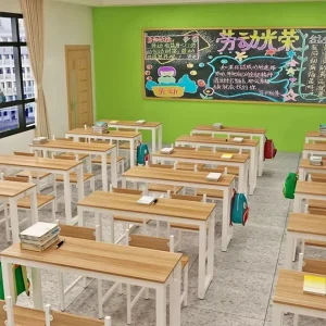 Plywood Double School Desk and Chairs for Preschool Students Double Kids Desk Chairs Set
