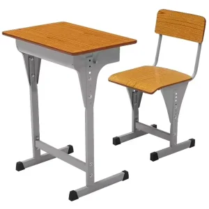 Plywood Single Desk and Chair Primary School Desk Adjustable Height Student Children Table and Chair Sets