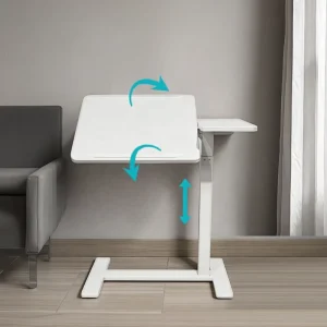Pneumatic Adjustable Standing Office Desk Simple Desk Height Tilt Side Table with Wheels for Hospital Dining Overbed Use