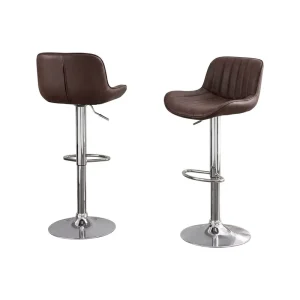 Pneumatic Lift Bar Stool Vertical Stitching Contoured Scoop Chrome D Shape Footrest 360 Swivel Base for Kitchen Pub Counter