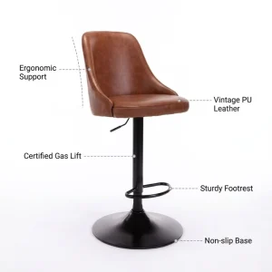 Pneumatic Lift Counter Stool Leather Seat Metal Base for Luxury Watch Showroom High-end Jewelry Counter