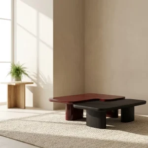 Poland Luxury Villa Project Modern Painted Wood Durable Custom Coffee Table Set with Layered Rounded Tops Designer Living Room