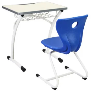 Popular High Quality Modern School Classroom Furniture Wooden Top Desk Ergonomic Eco Friendly Chair Set for Student Book Basket