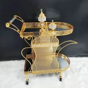 Popular Luxury Golden Shape Pushcart Hotel Trolley Dining Cart