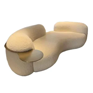 Popular Luxury Living Room Apartment Office Creative Curved Cream Cloth Three Seat Lounge Sofa