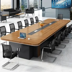 Popular Luxury Rectangular Wooden Meeting Table With Side Cabinet 14 Person Customizable Premium Conference Table