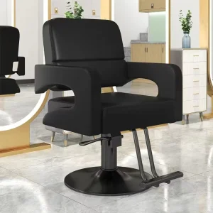 Popular Style Black Leather Barber Shop Hair Salon Wood Lifting Hair Cutting Chair with Handrails