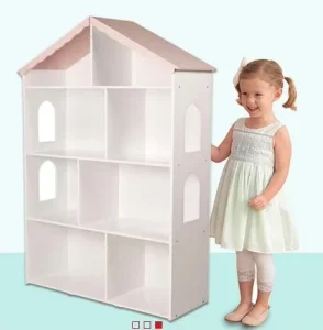 Popular Style Modern Convertible Wood Storage Bookshelf Dolls Display Rack Home Doll House Bookcase for Children
