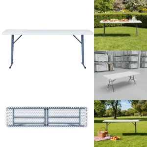 Portable 6FT Plastic Rectangle Folding Dining Table Lightweight Modern Minimalist Design Outdoor Bedroom Entry Garden