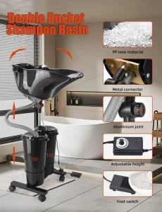 Portable Adjustable Hairdressing Shampoo Chair Basin Sink Bowl Mobile Standing Salon Spa Hospital Workshop Barber Shop